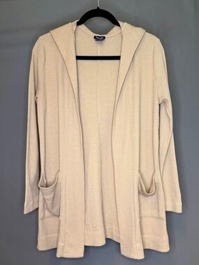 Splendid Hooded Waffle Knit Cardigan Cream Open Front Sweater Size Small